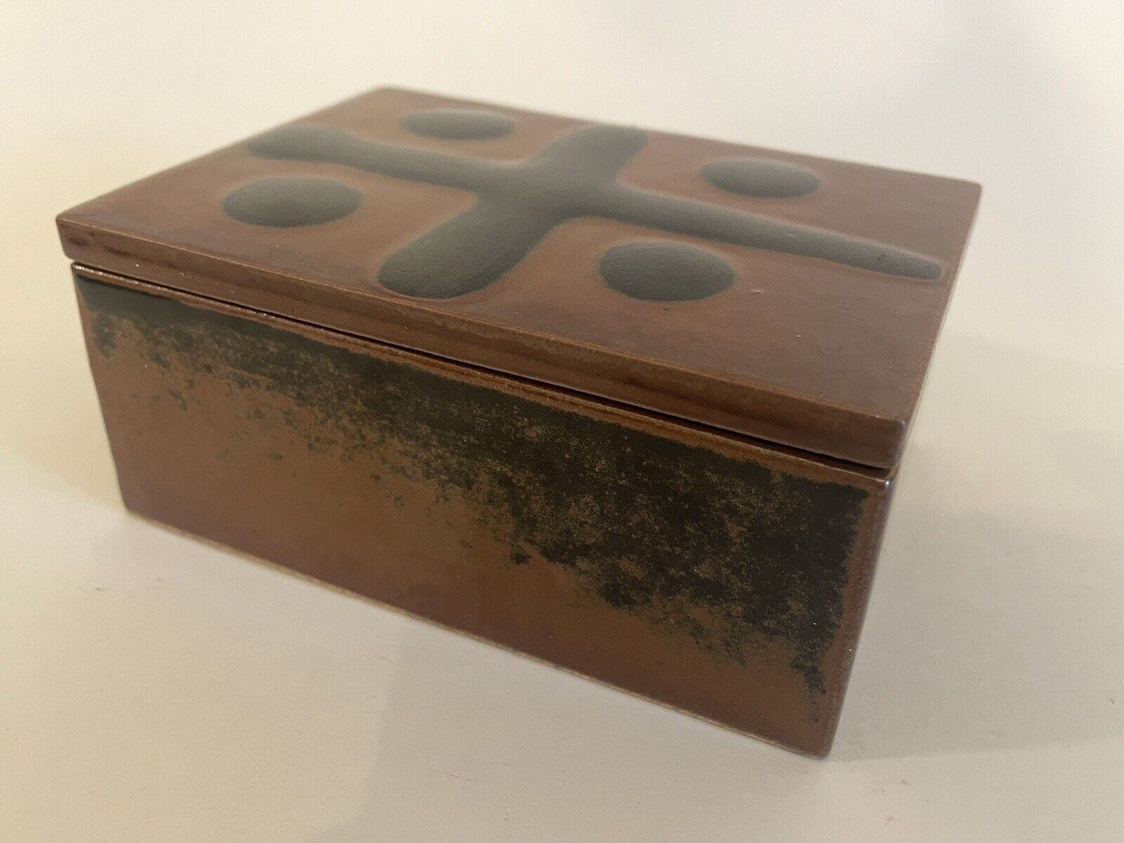 Vintage Modernist Dansk Ceramic Box by Niels Refsgaard, Tenmoku Glaze, Japan MCM