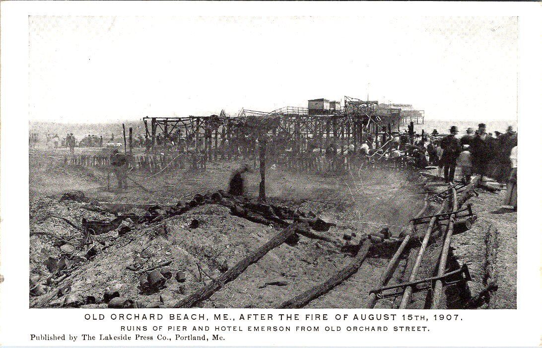 1907, Fire Ruins, Pier & Hotel Emerson, OLD ORCHARD BEACH, Maine Postcard