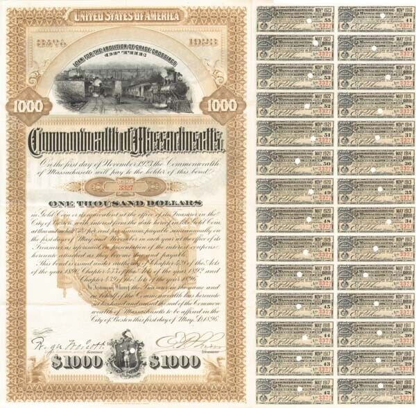 Commonwealth of Massachusetts for Railroad Grade Crossings - Bond - Railroad Bon