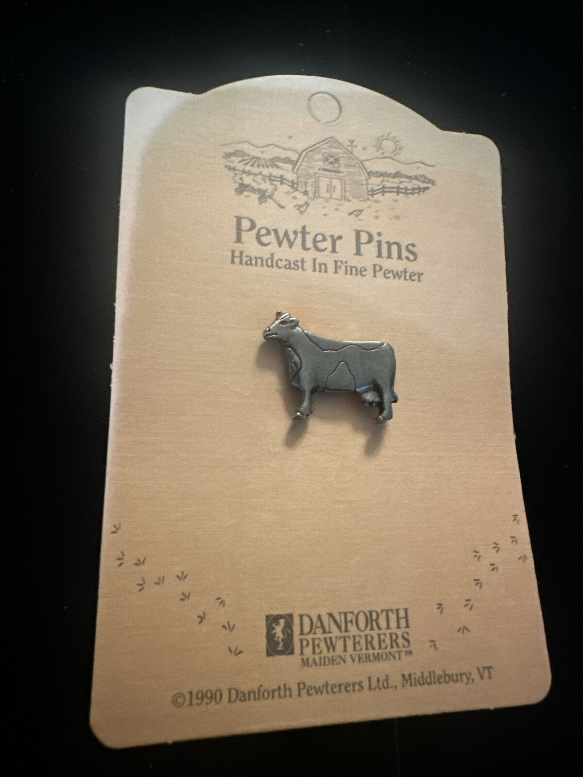 Small Pewter Cow Pin from Danforth Pewterers, Middlebury,Vermont New Old Stock