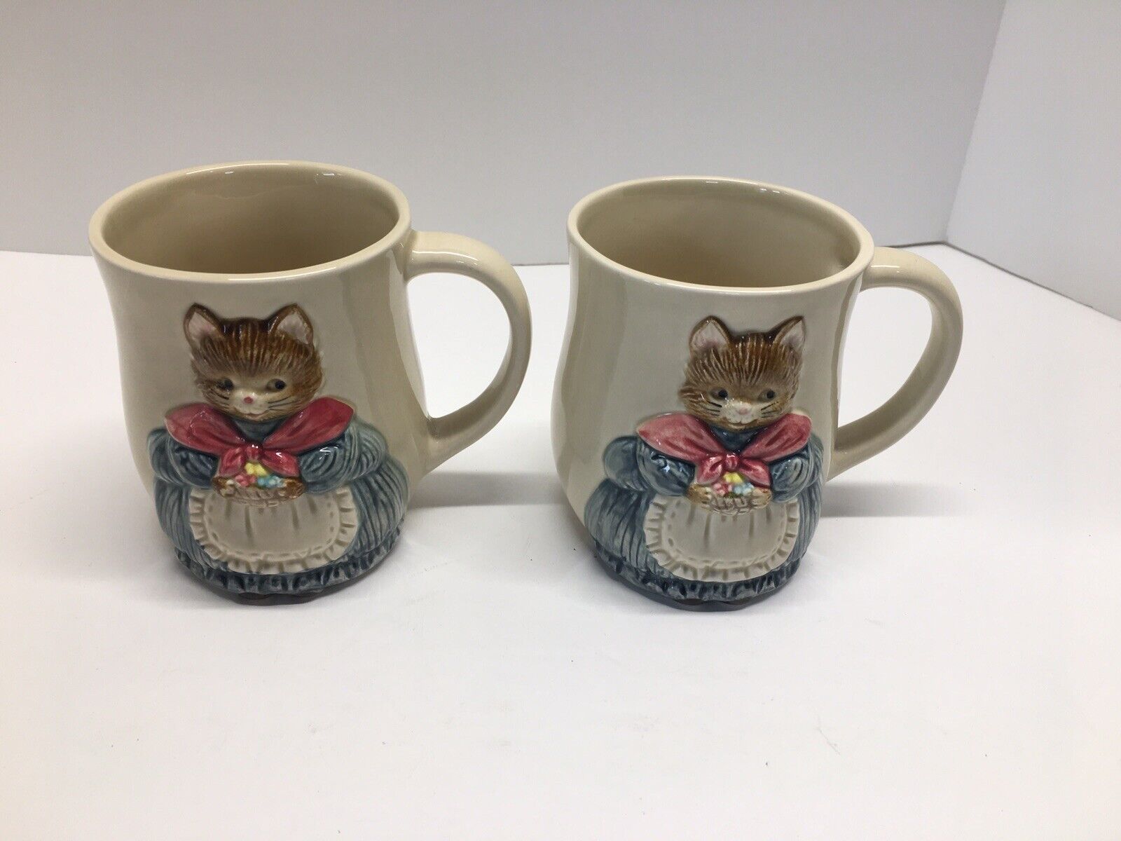 Vintage Otagiri Mrs Cat 3D Coffee Tea Mug Set of 2