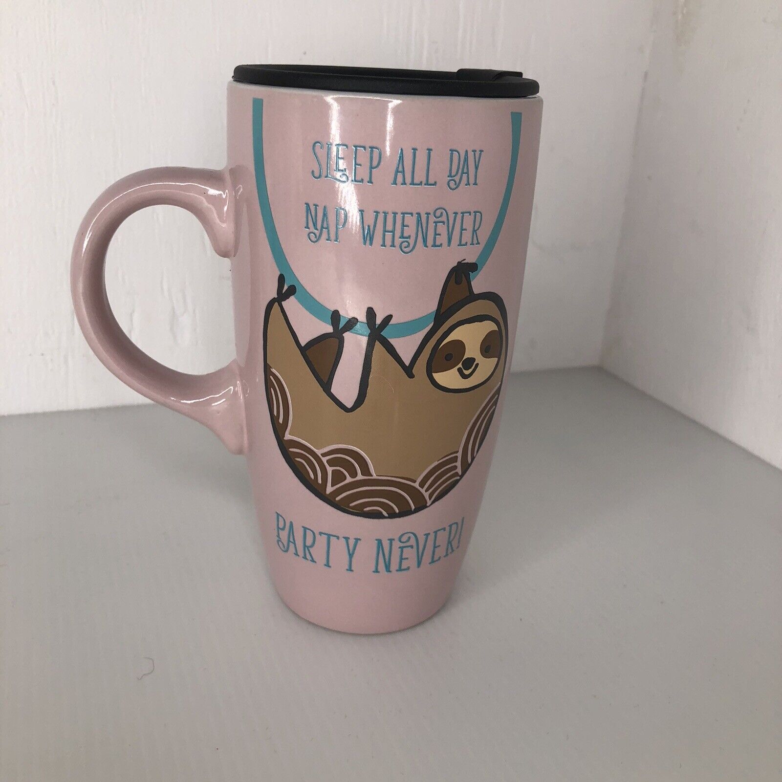Pink Sloth Tall Cersmic Coffee Cup W/Lid \