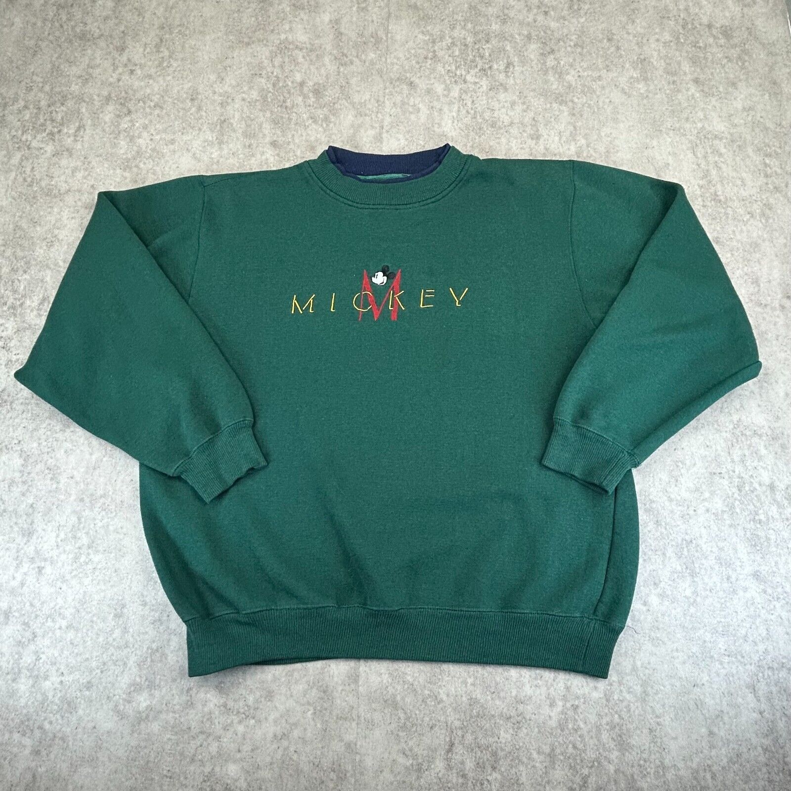 VTG Disney Sweatshirt Adult XL Mickey Mouse Green Pullover Sweater Outdoors Mens