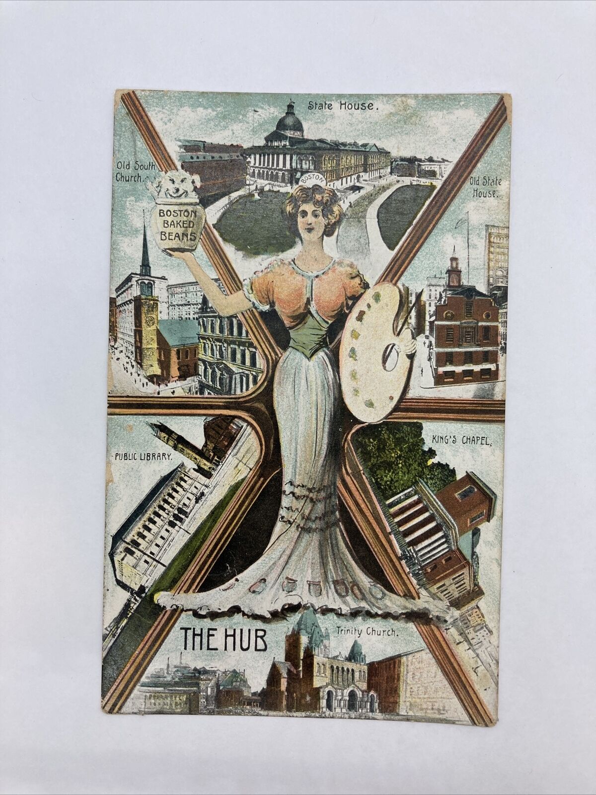 The Hub Women Painter Multi Views Famous Landmarks Boston,MA -1910 Postcard