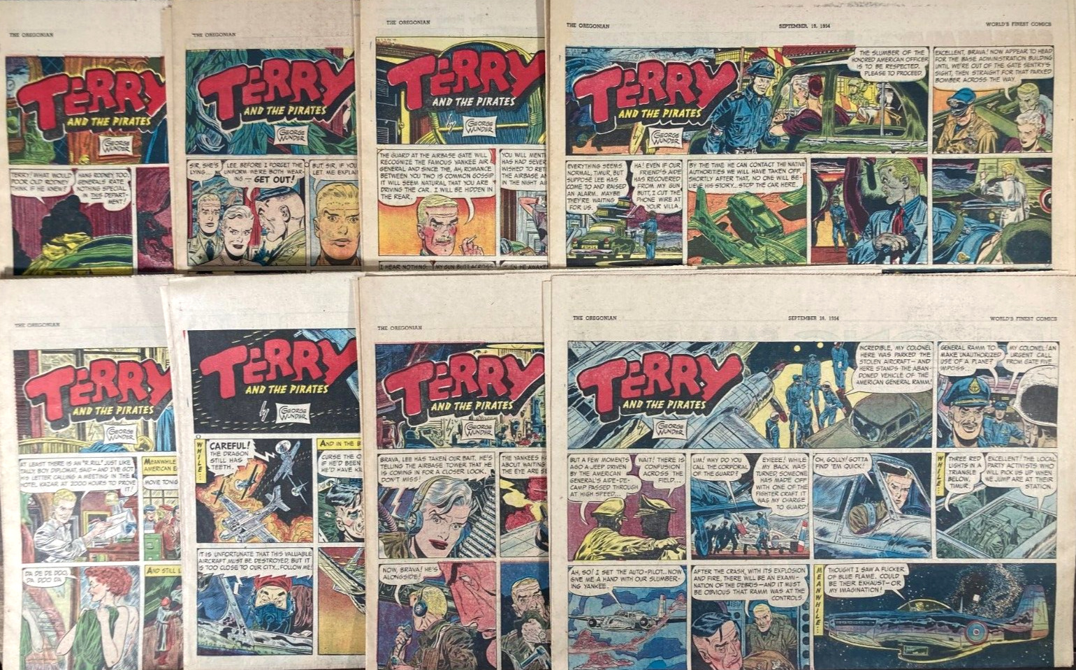 1954 TERRY AND THE PIRATES Lot 8 SUNDAY Half Page UNCUT + Other COMIC STRIPS