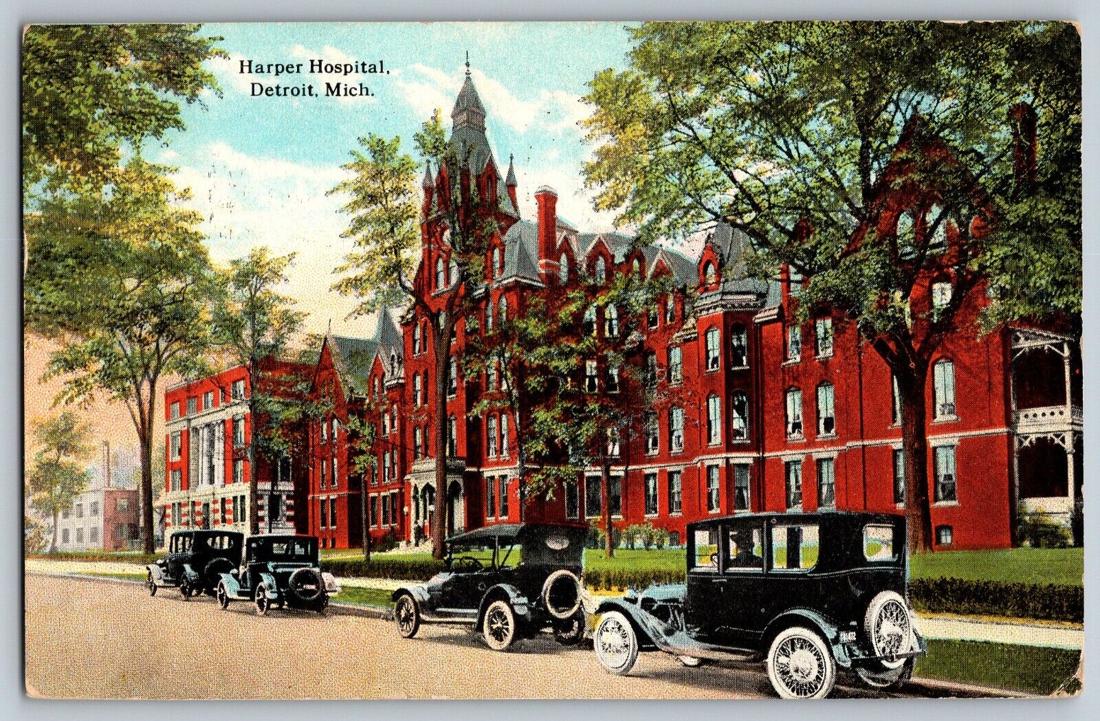 Detroit, Michigan MI - Harper Hospital - Vintage Postcard - Posted 1923