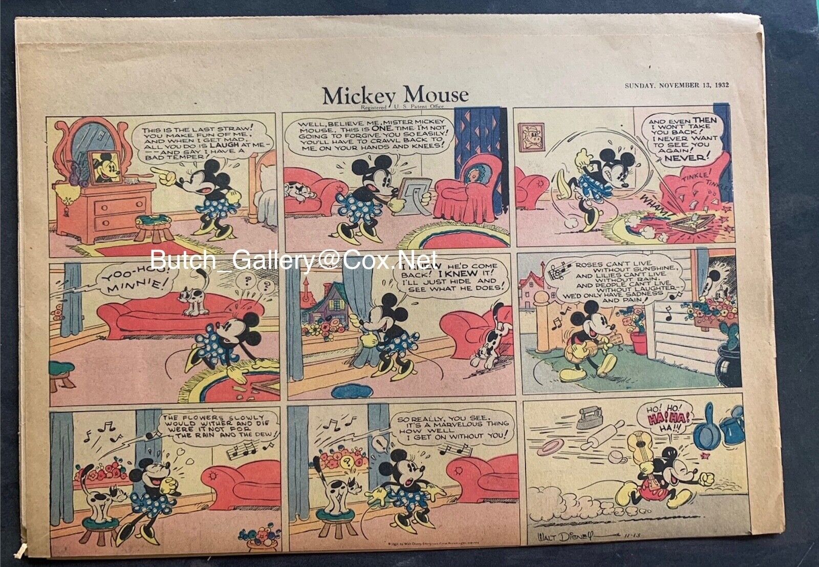 MICKEY MOUSE Nov 13, 1932 Sunday Newspaper Comic Strip half page
