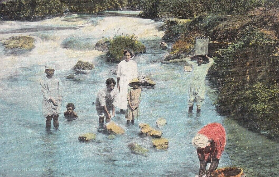 Jamaica, 1938, Washing Day in River, Women and Children, Used, Canal Zone Stamp
