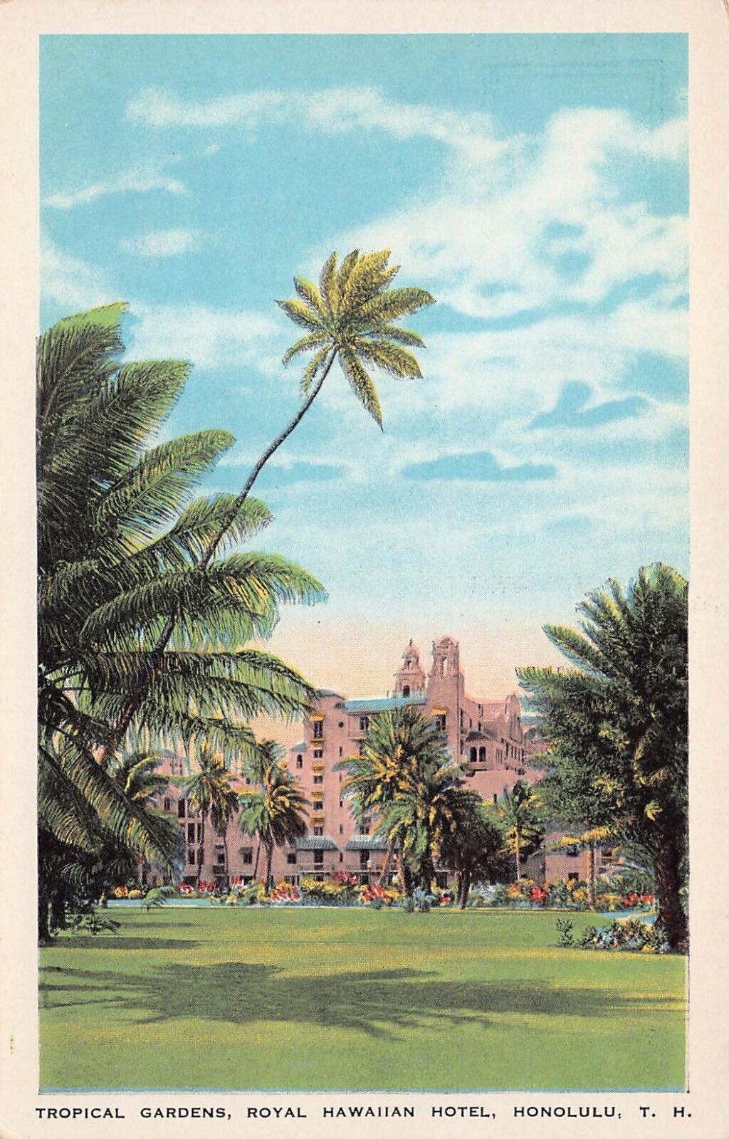 Honolulu HI Hawaii Royal Hawaiian Hotel Gardens Waikiki Beach Vtg Postcard D9