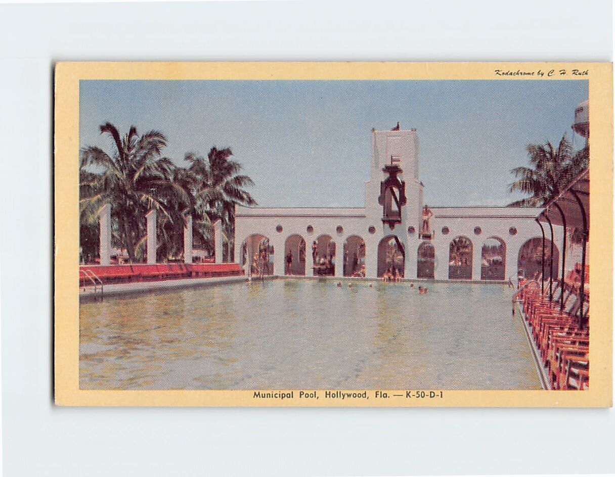 Postcard Municipal Pool Hollywood Florida USA