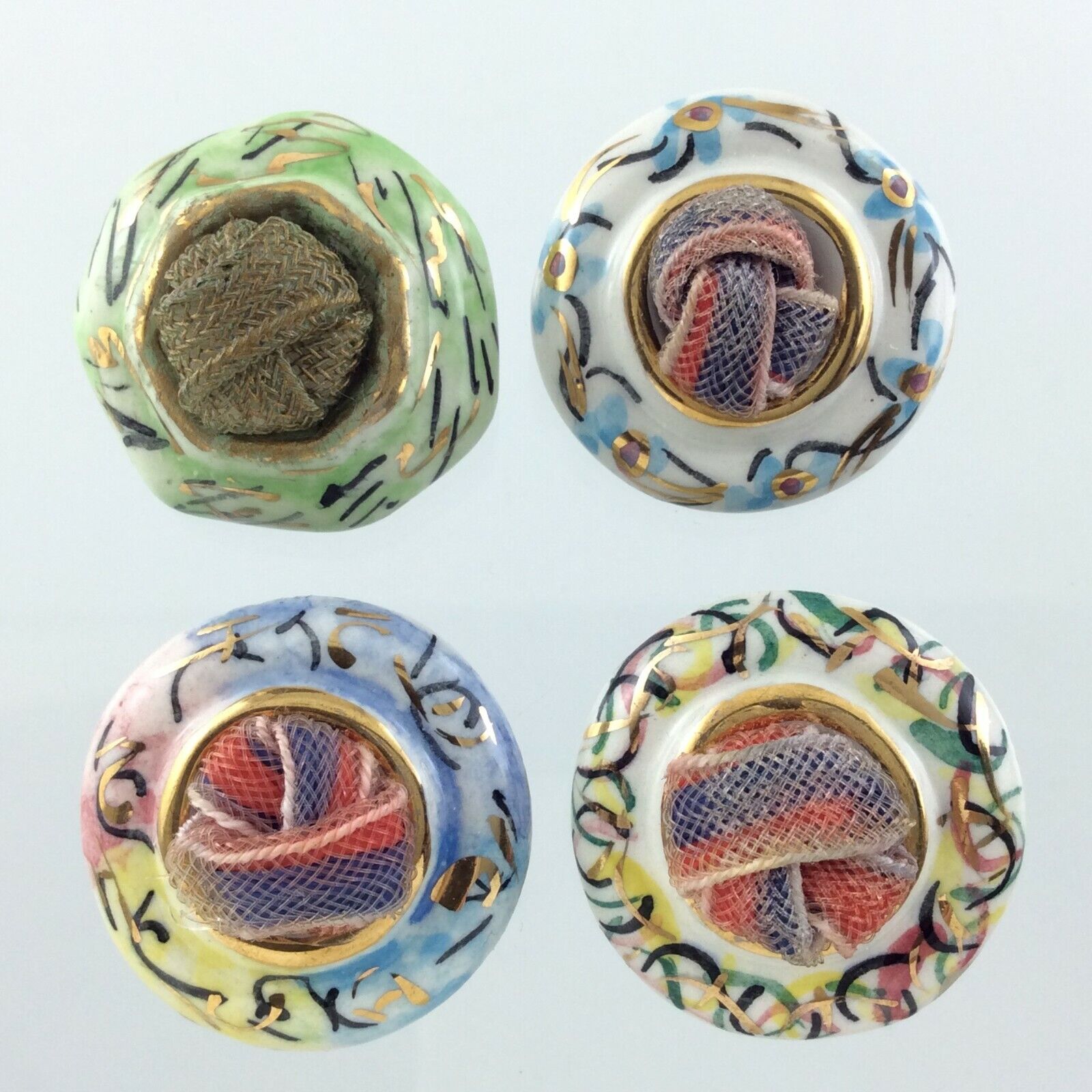 Lot Of 4 Italian Ceramic Art Glass Garment Buttons 1.2in Relief Pattern 769C