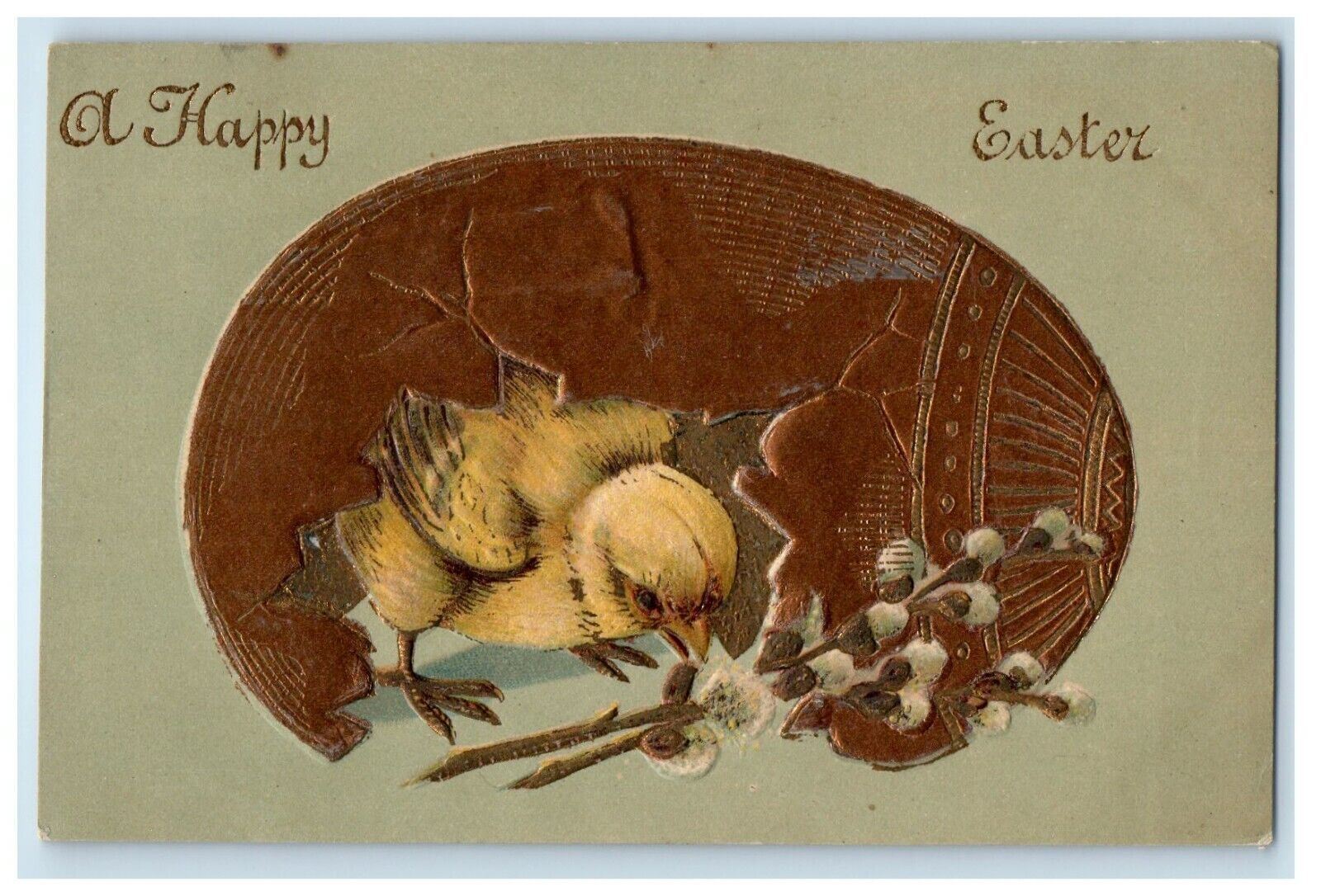 1908  Happy Easter Big Hatched Egg Chick  Embossed Posted Antique Postcard