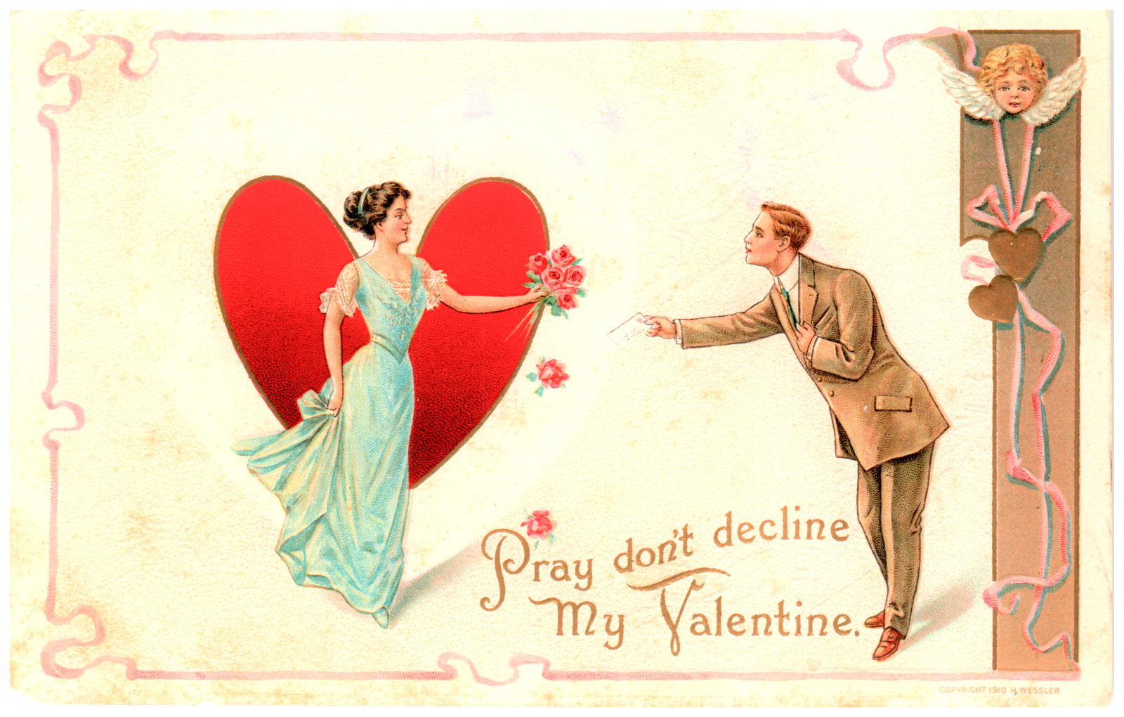 Postcard Embossed Pray Don\'t Decline My Valentine