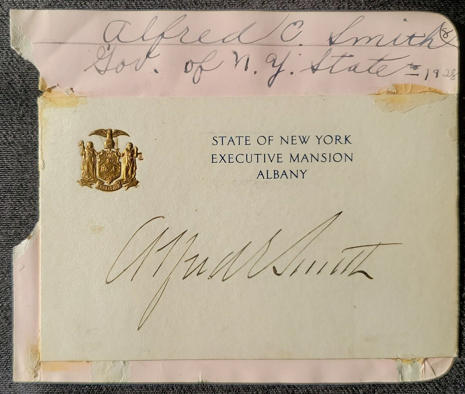 1920s/30s US New York State Governor Alfred Smith Autograph Card