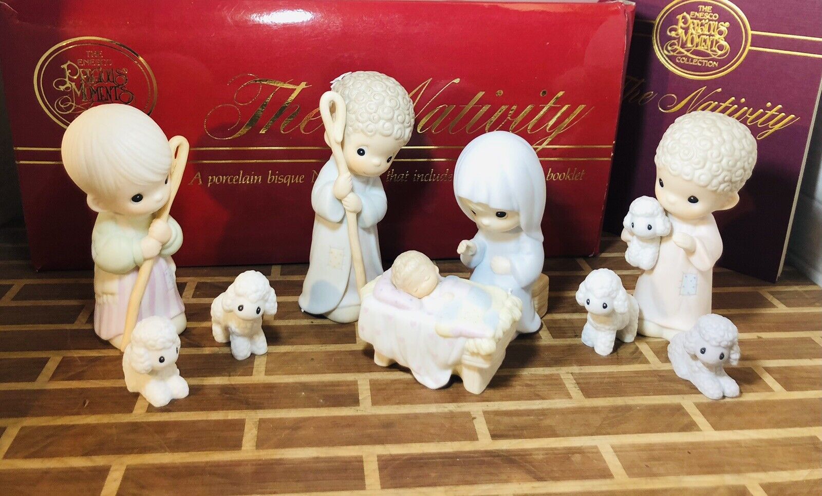 1986 Precious Moments 9 Pc Porcelain Nativity Set Come Let US Adore Him 104000
