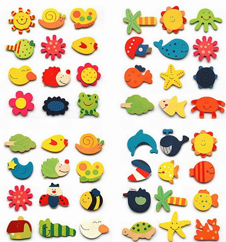 12Pcs/Set Cute Fridge Magnets Decoration Wooden Cartoon Animal Shape Toys
