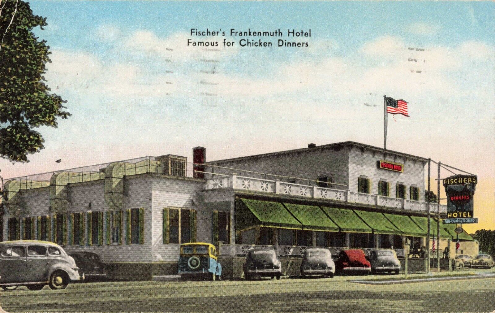(PC) FISCHER\'S FRANKENMUTH HOTEL,CHICKEN RESTAURANT,1950s CARS MICHIGAN pg5-906