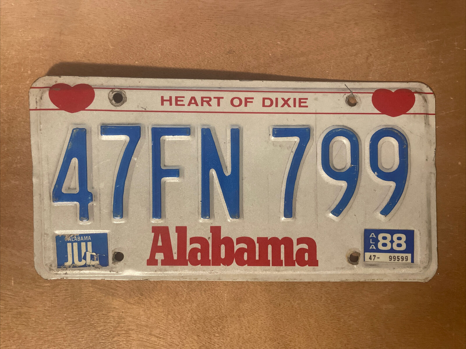1988 Alabama License Plate # 47FN 799