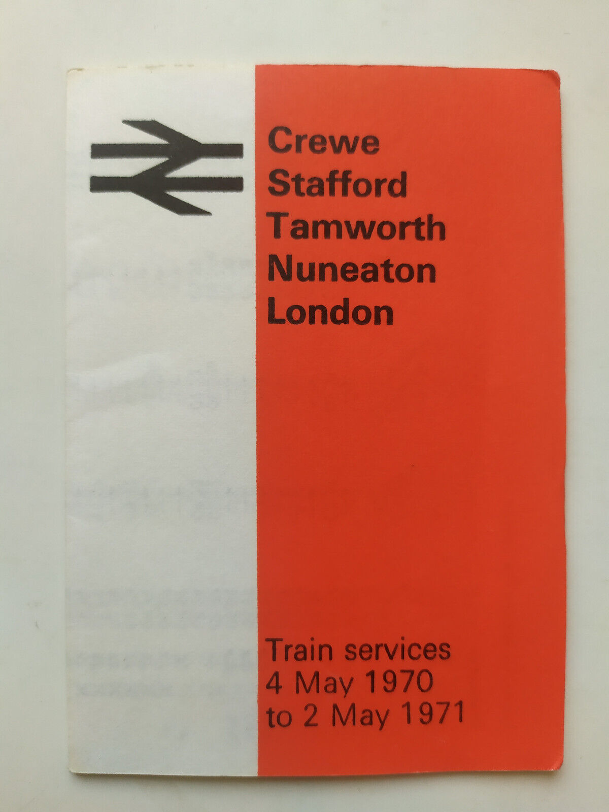 British Rail Pocket Timetable Crewe Tamworth Nuneaton London May 1970