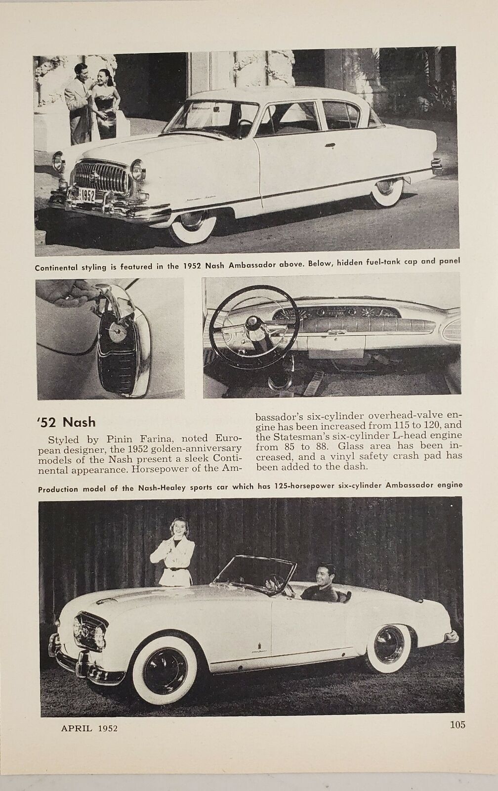 1952 Magazine Photo Article Nash-Healey Convertible Sports Car & Ambassador 2-DR
