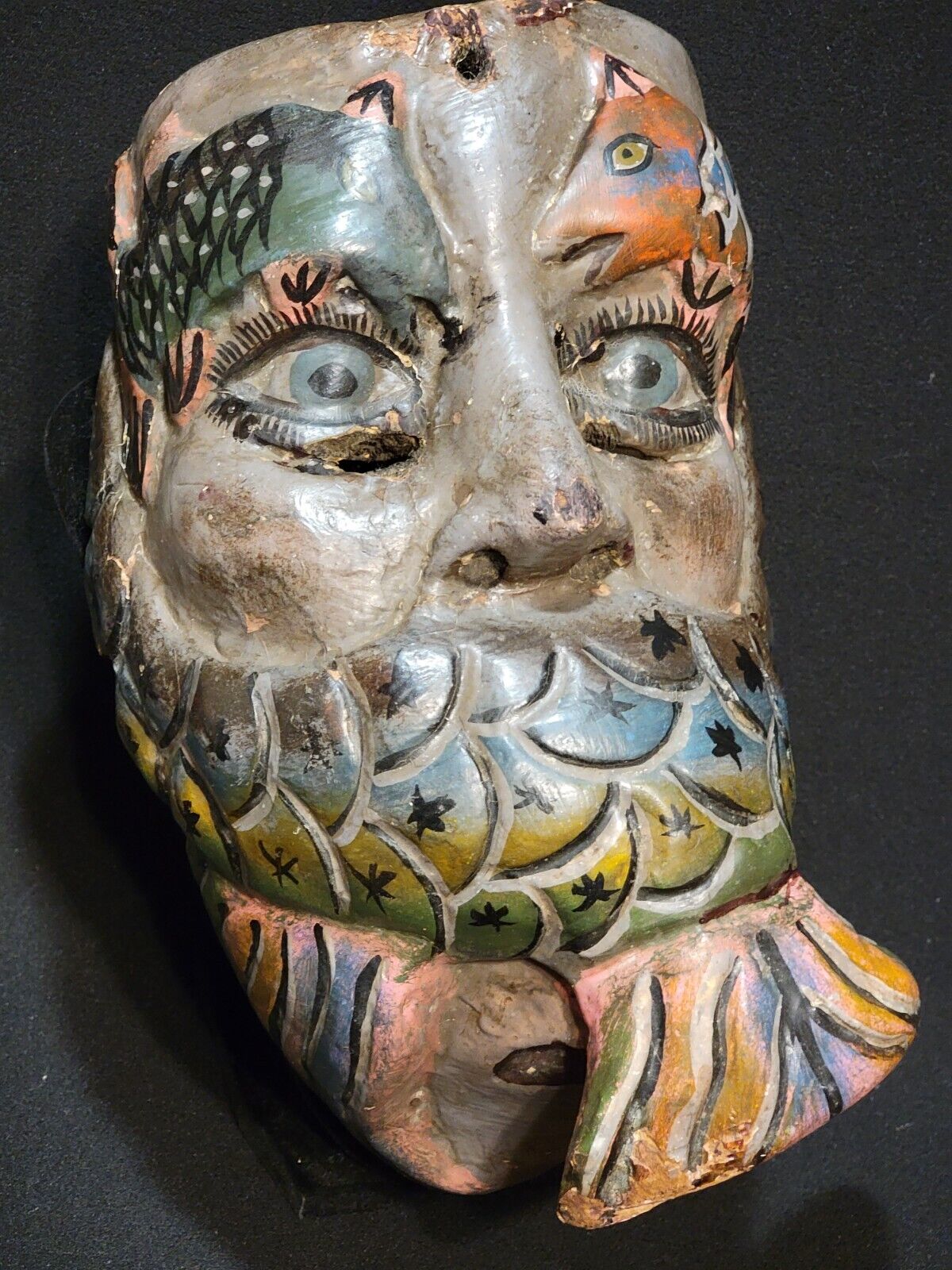 RARE Antique Ethnographic Guatemalan Wooden Dance Mask, Tecun Uman Mask