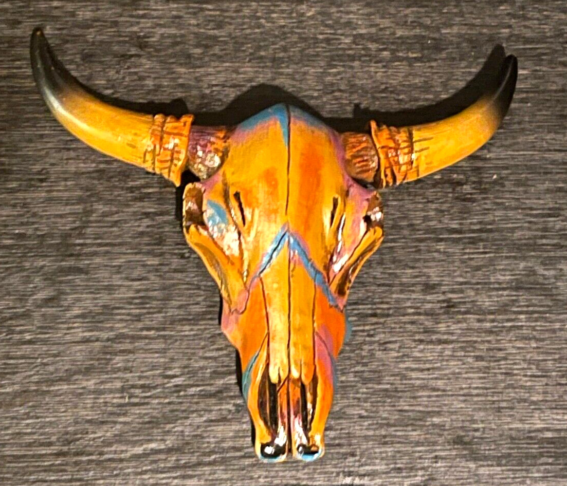 Lucky Southwest Tribal Mini Bull Skull Wall Hanging Art-Resin