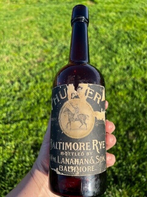 Red/Amber Hunter Baltimore Pure Rye Labeled Used Whiskey Bottle Pre Prohibition