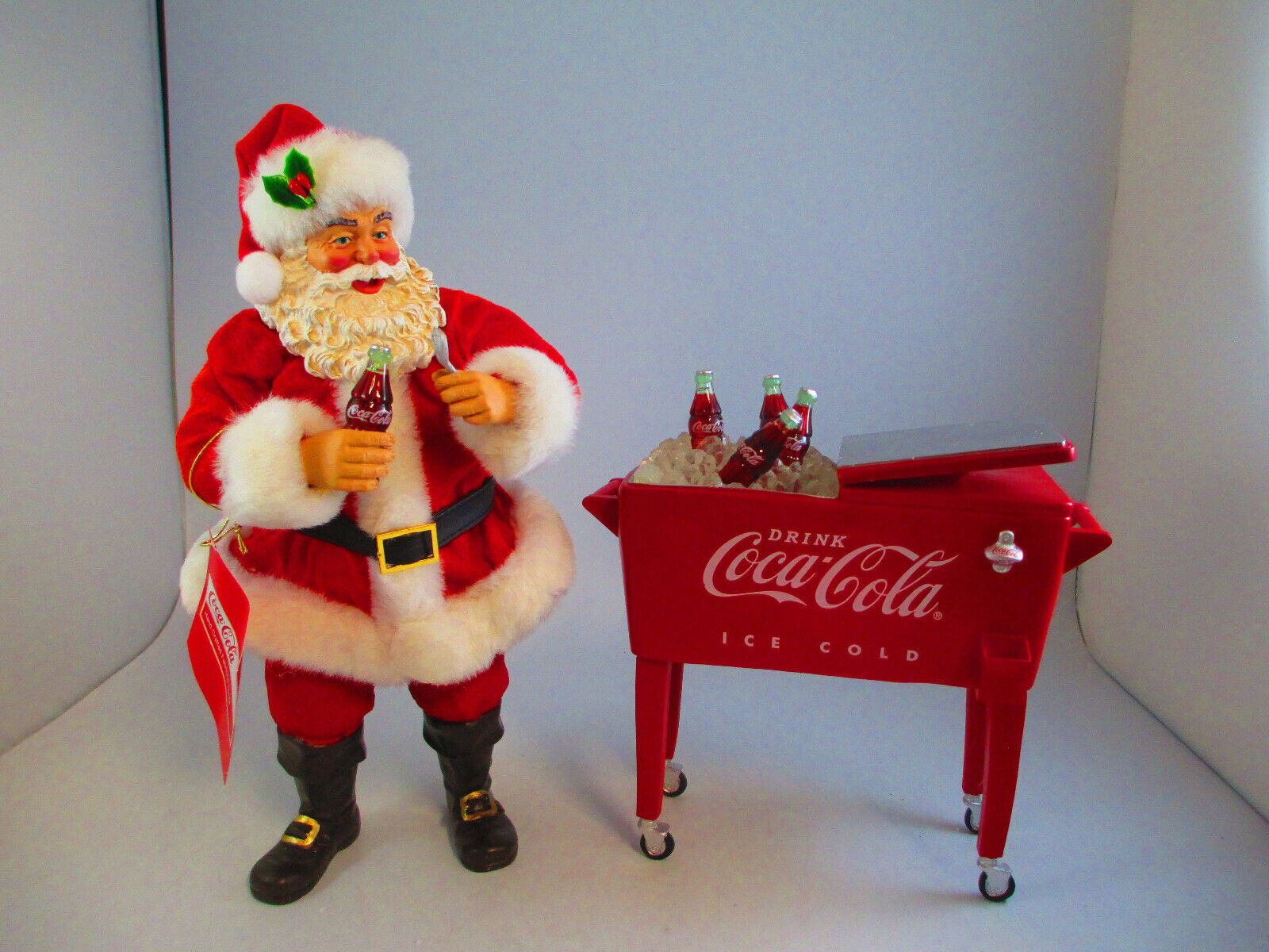 Coca-Cola Kurt S Adler Fabriche Santa Standing by Cooler Christmas Table Decor