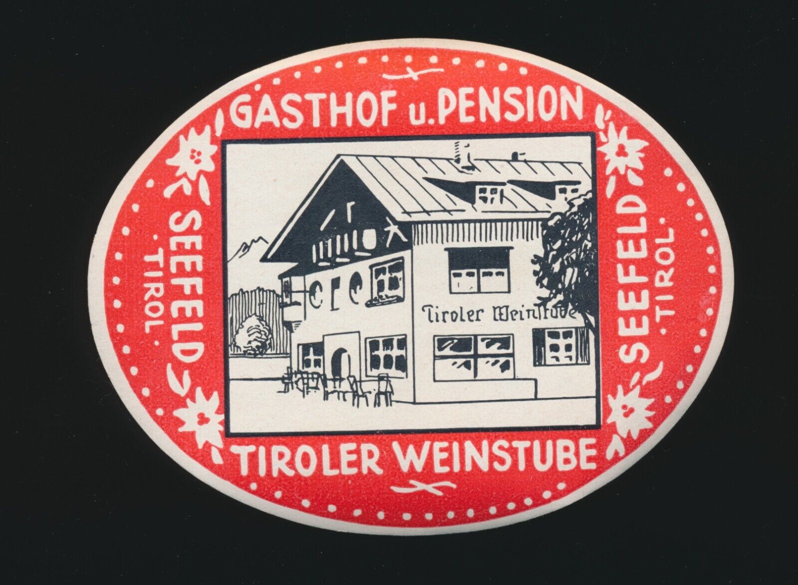Vintage Gasthof Pension Tiroler Weinstube Seefeld, Tirol, Austria Luggage Label