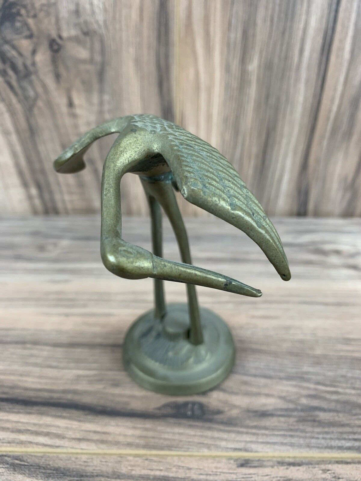 Vintage Solid Brass Bird Crane Statue Figurine 4\