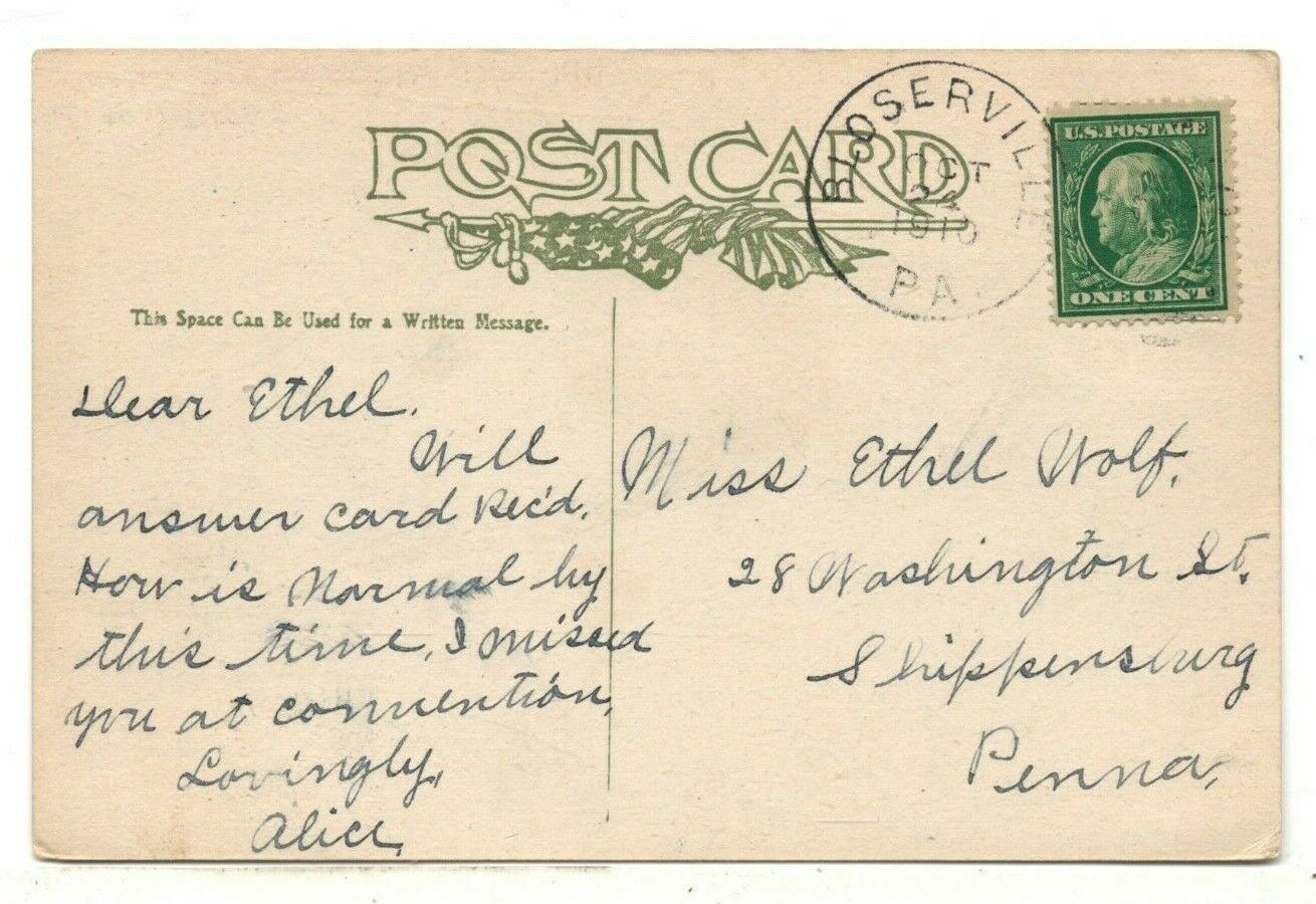 VERY RARE 1910 PC: Bloserville, Pennsylvania Postmark – Opened from 1854 to 1911
