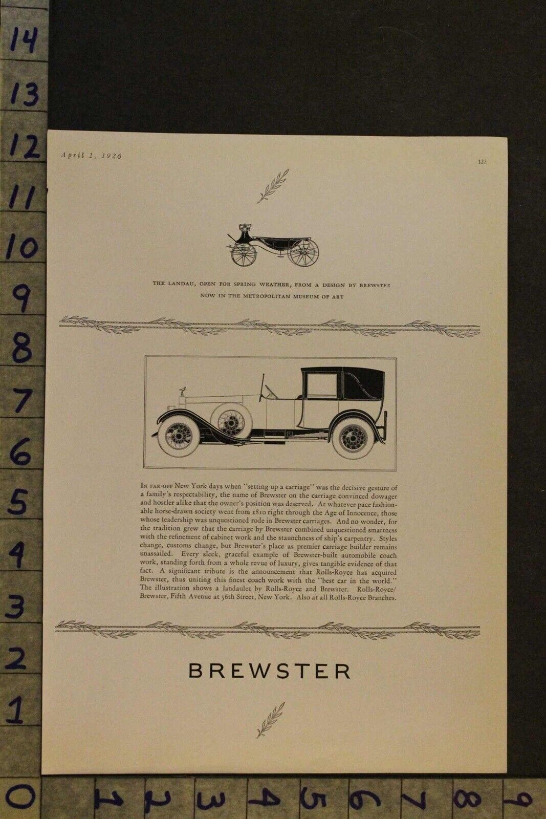 1926 ROLLS-ROYCE BREWSTER CARRIAGE LIMOUSINE LANDAULET NEW YORK CAR AUTO AD UM61