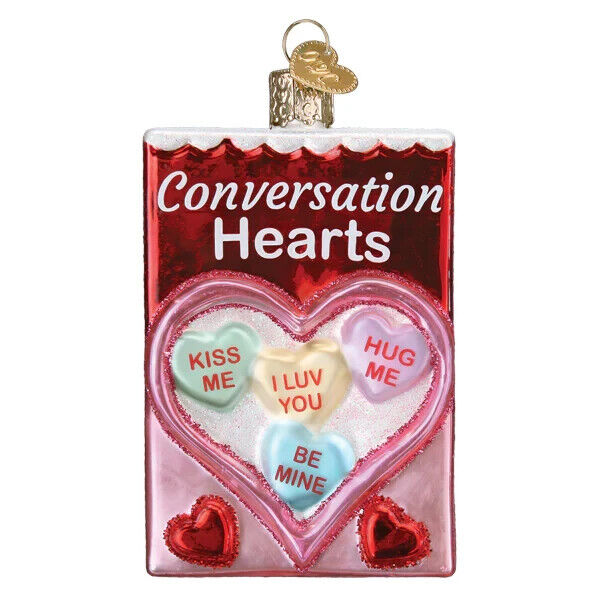 Old World Christmas CONVERSATION HEARTS CANDY (32623) Glass Ornament w/Box