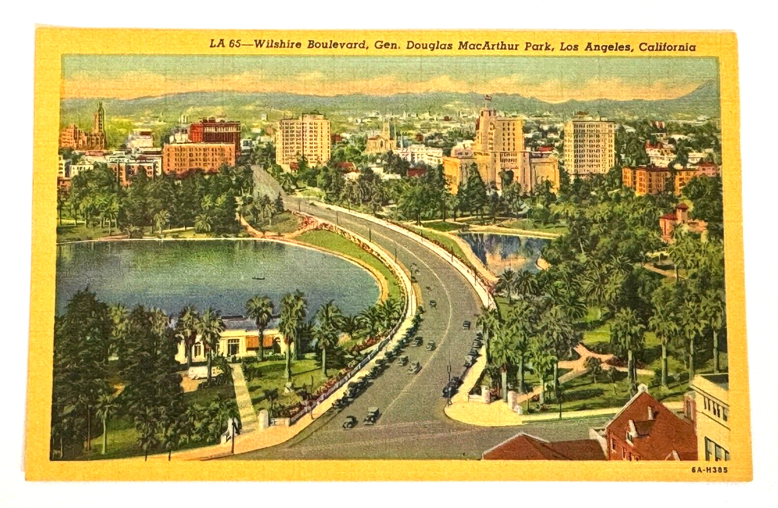MacArthur Park Postcard Linen Wilshire Boulevard Los Angeles Westlake Park - NEW
