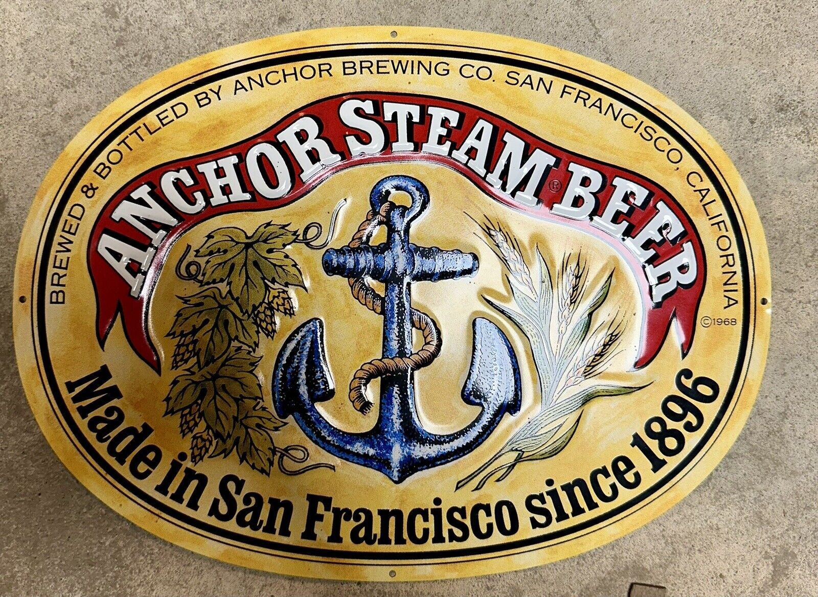 Anchor Steam Beer Brewing Company Oval Metal Tin Sign New Vintage Rare San Fran