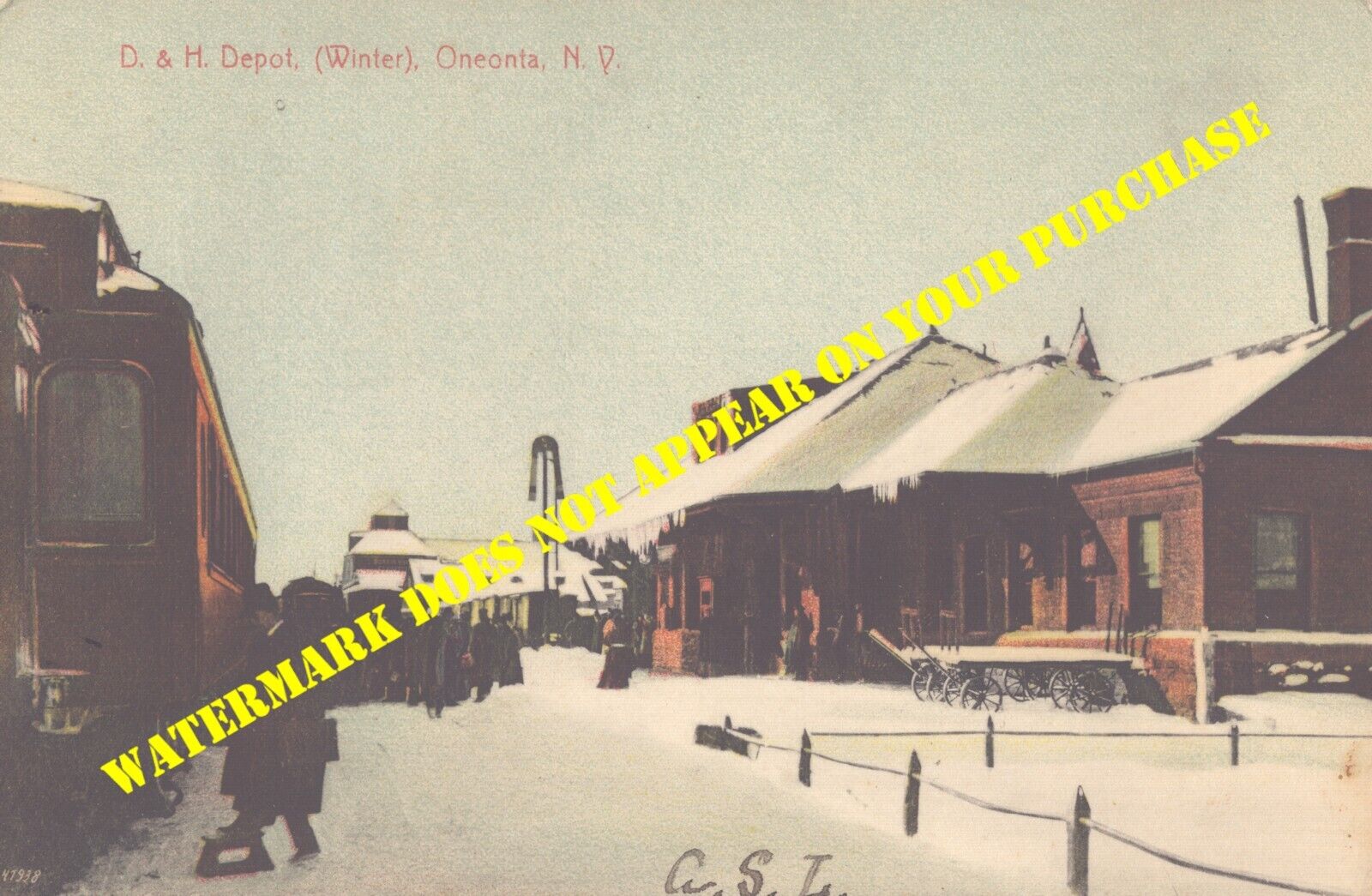 Delaware & Hudson Oneonta NY station in the snow DB PM 10/26/1909