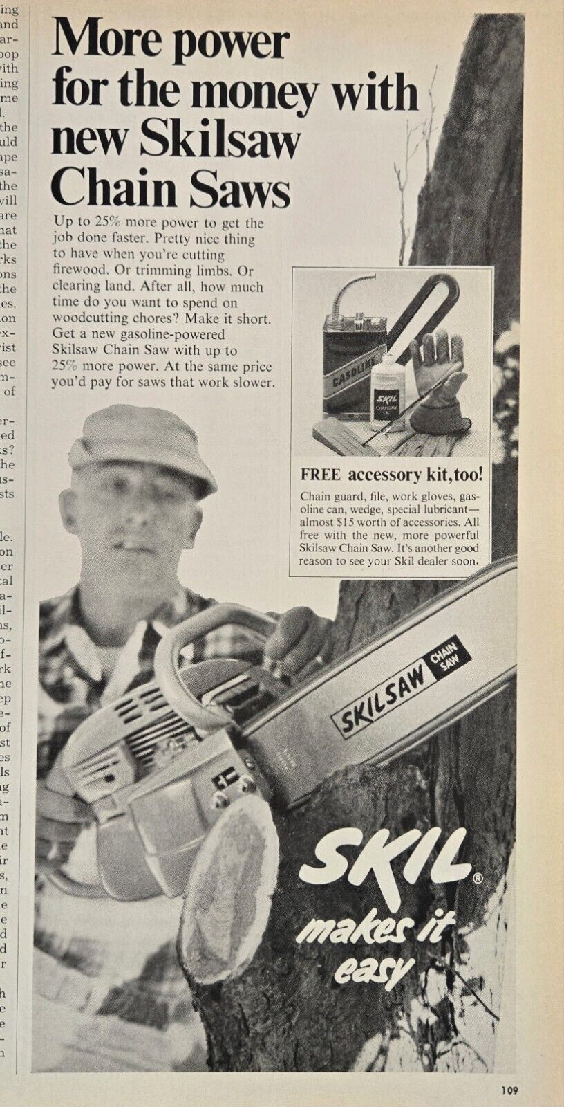 1969 VINTAGE PRINT AD - SKIL - SKILSAW CHAIN SAW AD - MORE POWER FOR THE MONEY