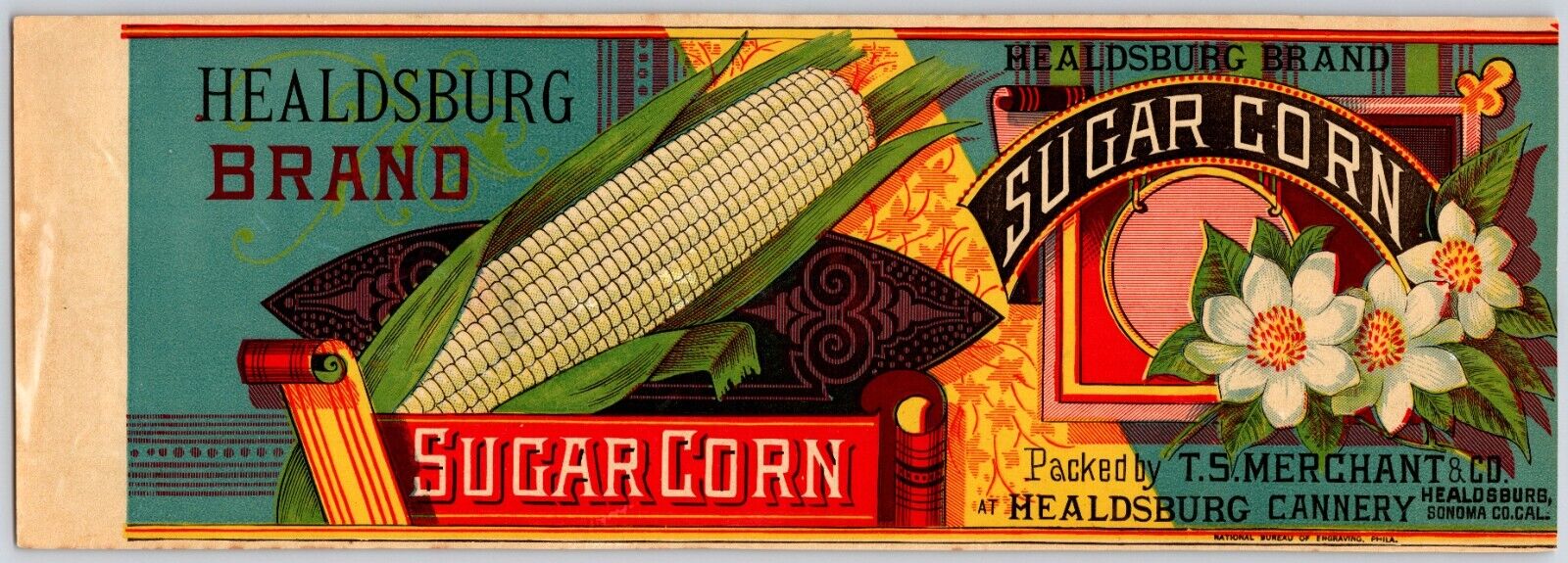 Healdsburg Sugar Corn Paper Can Label T.S. Merchant & Co. c1890\'s-1900\'s VGC