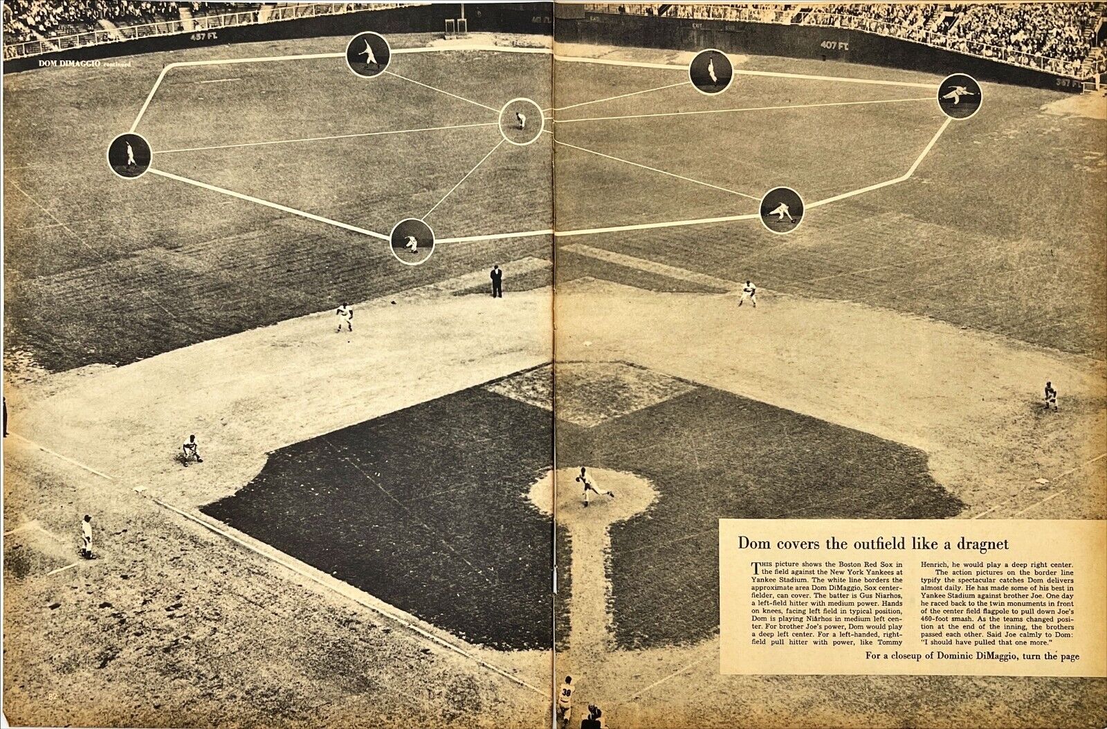 New York Yankee Stadium vs Boston Red Sox 1948 Dom DiMaggio Vtg Magazine Article