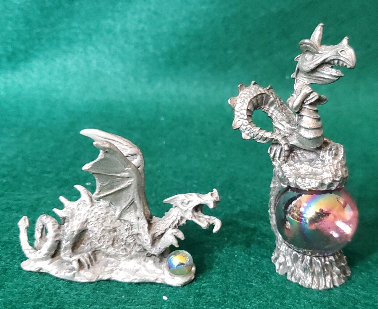 Lot 2 Vintage  Pewter Mystical  Dragon With  Glass Orbs