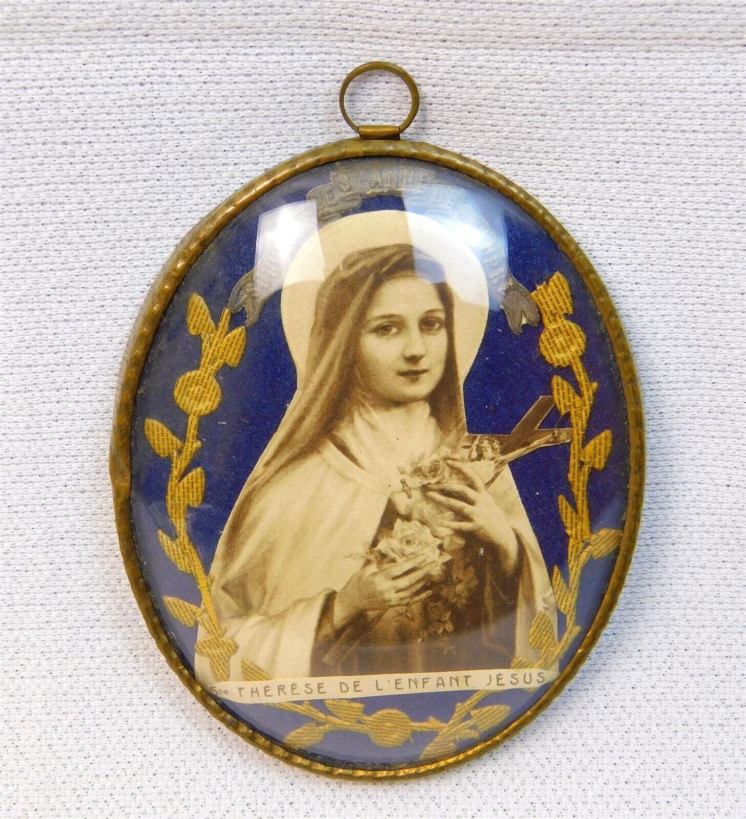 Antique Souvenir de St Saint Anne De Beaupre LM&C France Oval Bubble Glass 3.75\