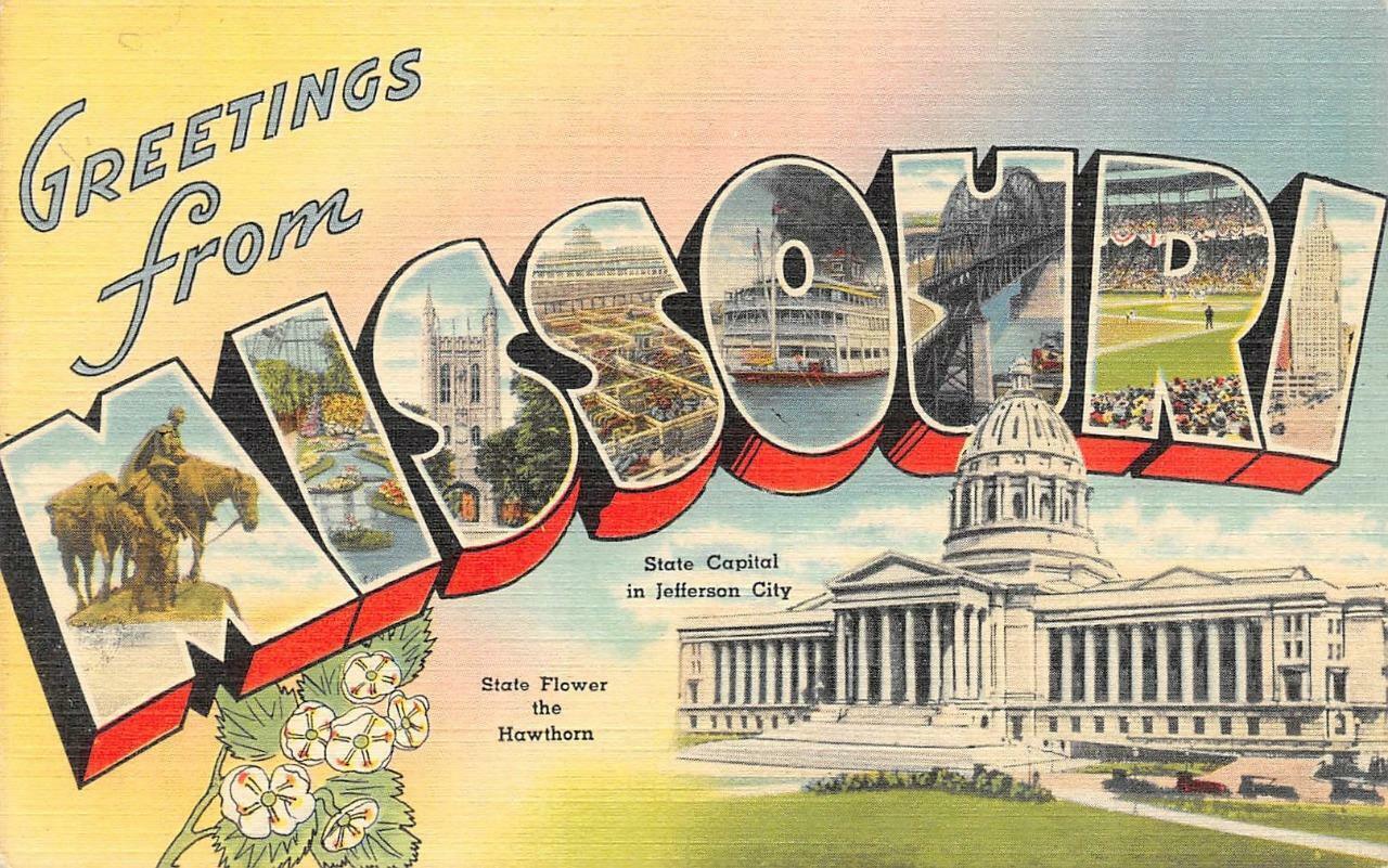 MO, MISSOURI Large Letter Greetings STATE CAPITOL  c1940\'s Curteich Postcard