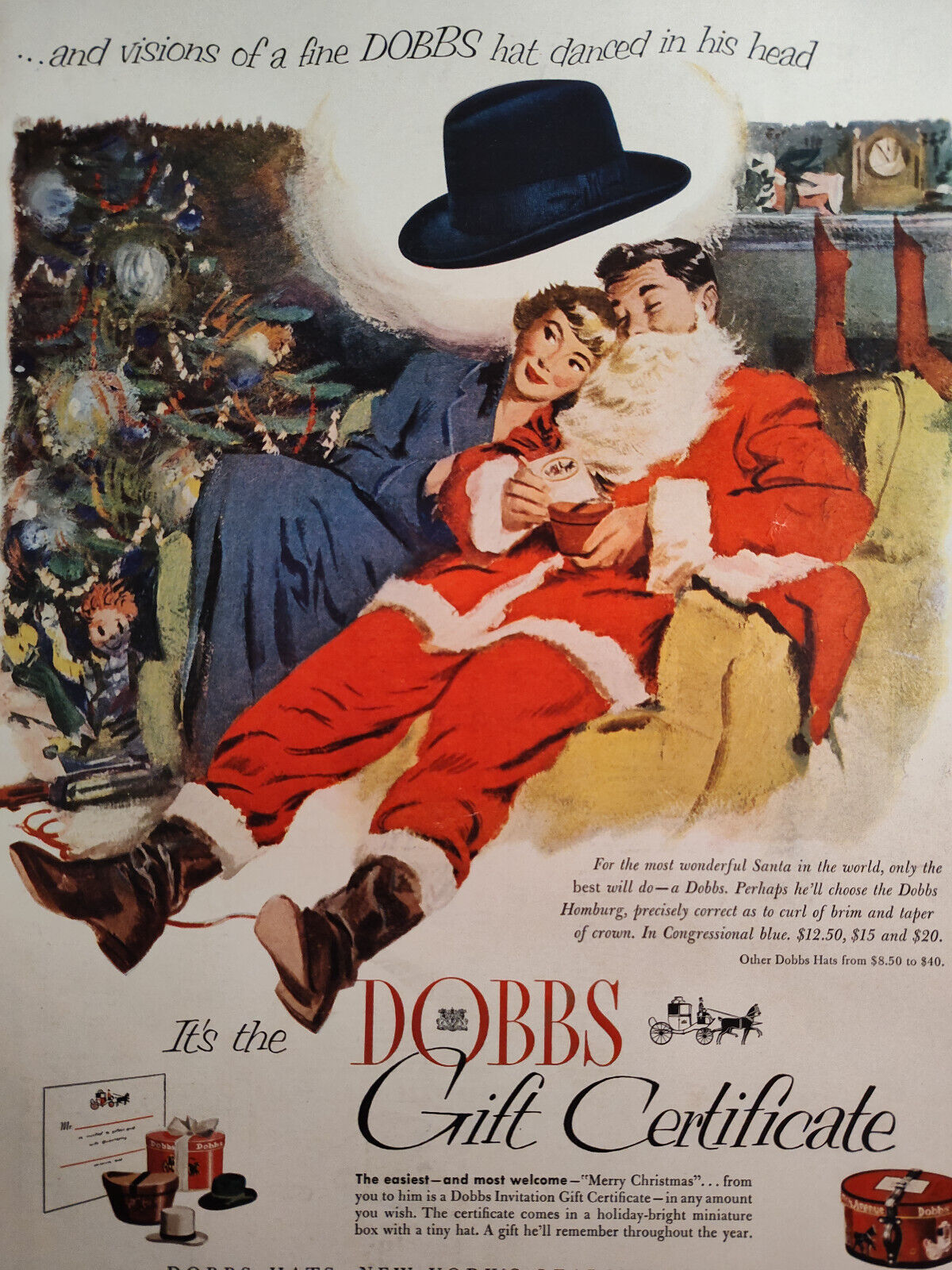1952 Esquire Original Art Ads Dobbs Hats Christmas  Pabst Blue Ribbon Beer