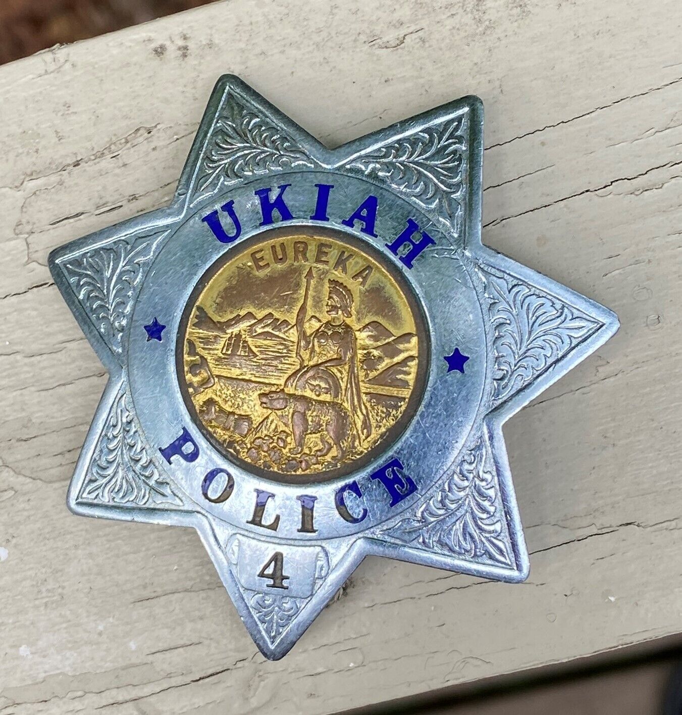 OBSOLETE Antique California Badge  UKIAH POLICE #4