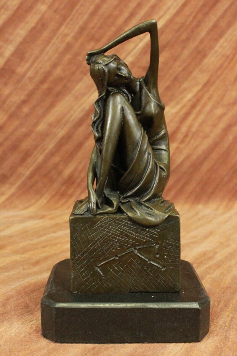 Signed Original French Artist Patoue Nude Naked Nymph Bronze Sculpture Statue