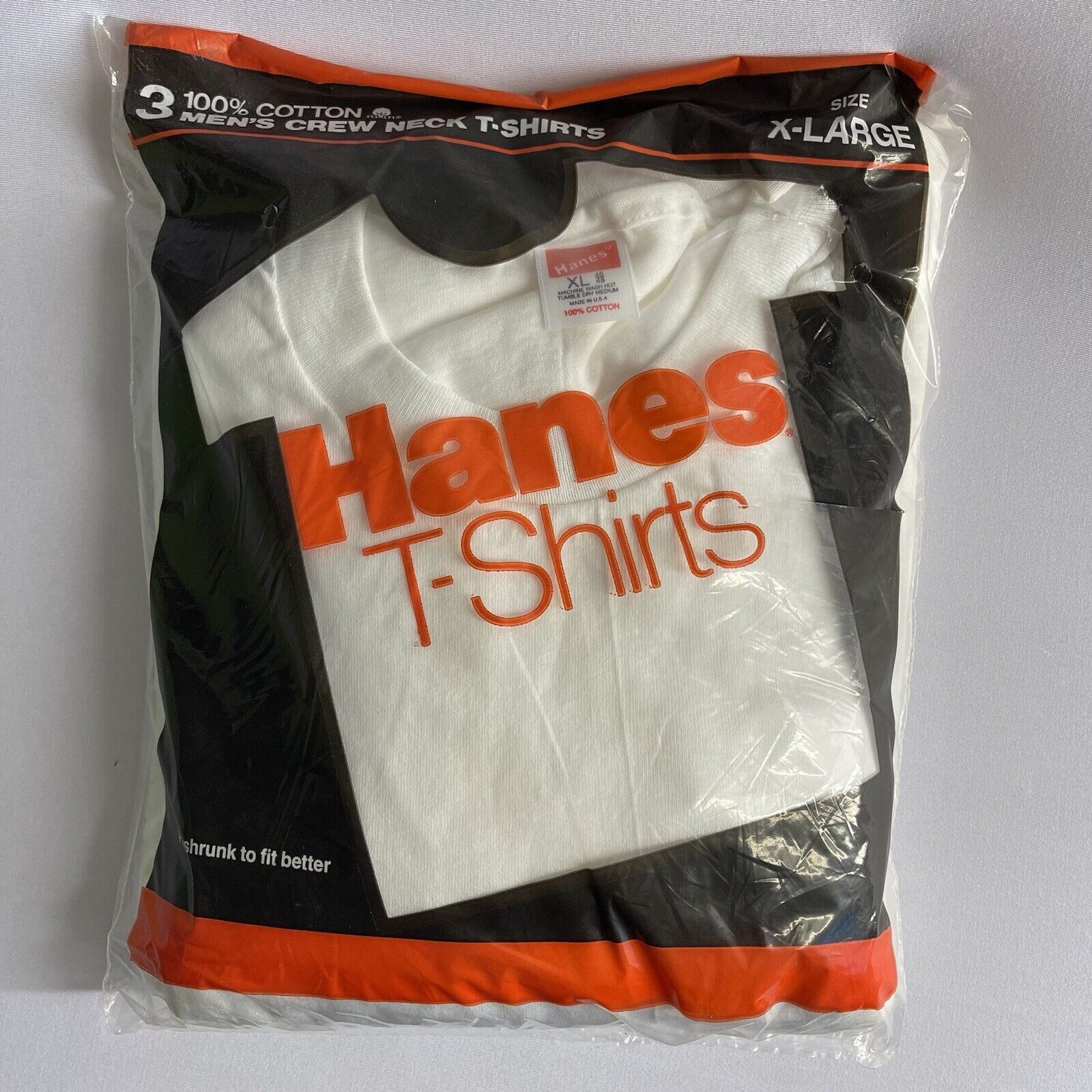 Vintage Hanes Crew Neck TShirts white 3 Pack (1989) EXTRA LARGE NEW unopened NOS