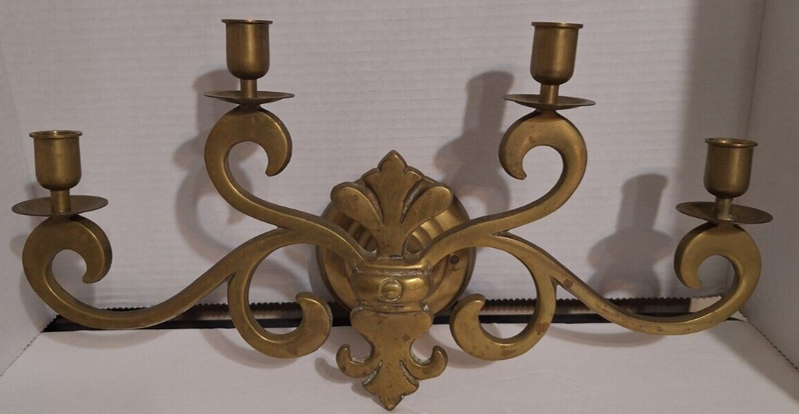 Vintage Heavy Brass Wall Candelabra 4 Arm Wall Sconce Wall Mount Candle Holder