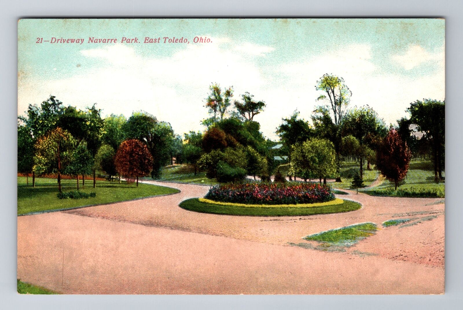 East Toledo OH-Ohio, Navarre Park, Driveway & Gardens, Antique Vintage Postcard