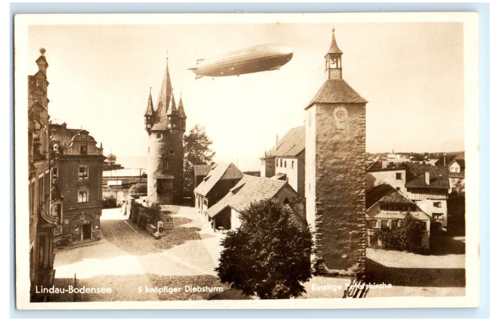 Zeppelin Over Lindau Bodensee Germany Real Photo RPPC Postcard (FQ8)