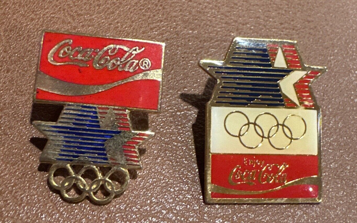 LOT 2 1984 Los Angeles Coca Cola Olympic Pin Pins Coke Stars in Motion~Cloisonne